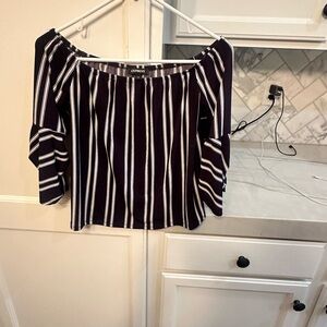Express Off-Shoulder Navy and White Striped Blouse